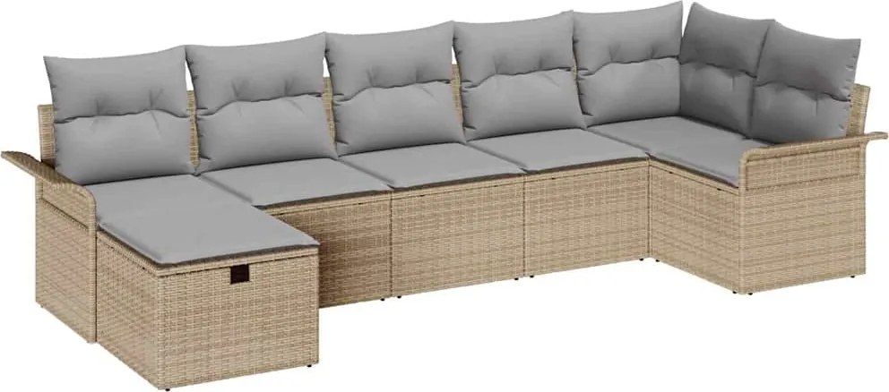 vidaXL Kerti Kanapé Szett párnával tárolóval 7 pcs Bézs Poli rattan