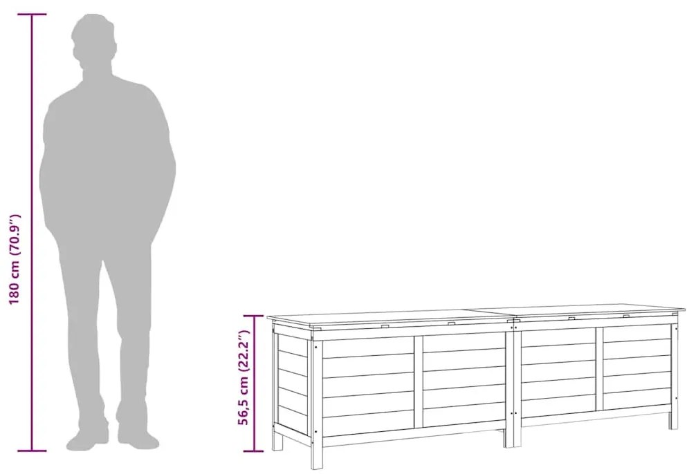 barna tömör fenyőfa kerti tárolóláda 198,5 x 50 x 56,5 cm