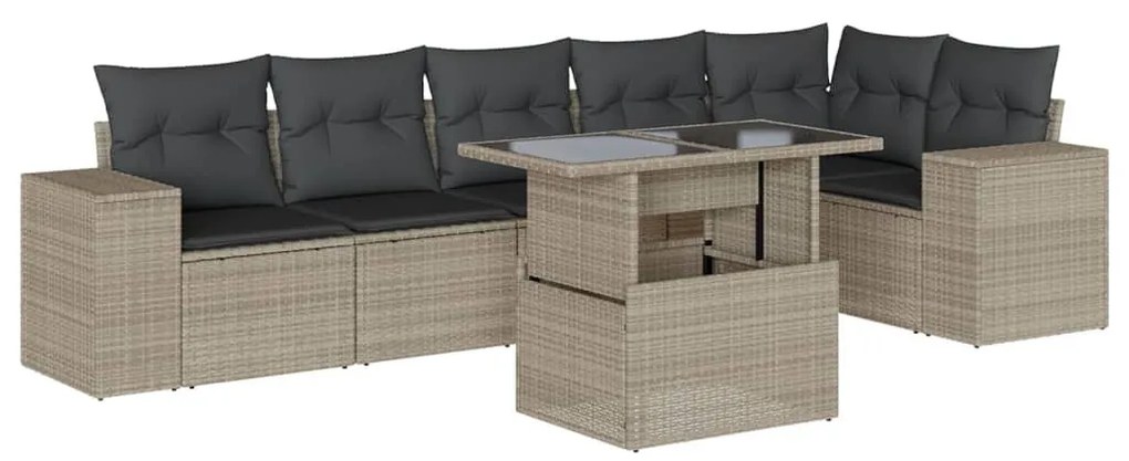 7 részes világosszürke polyrattan kerti ülőgarnitúra párnákkal