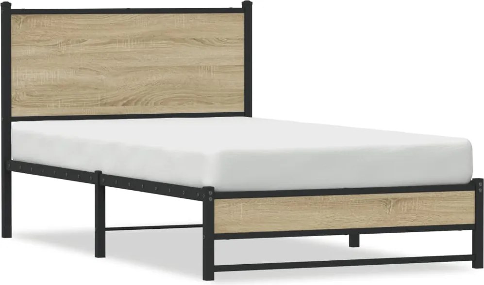 vidaXL sonoma tölgy színű fém ágykeret matrac nélkül 100 x 190 cm