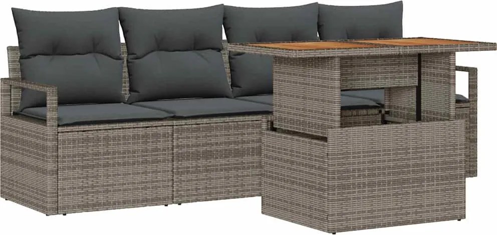vidaXL Kerti Kanapé Szett tárolóval 5 pcs Szürke Poli rattan