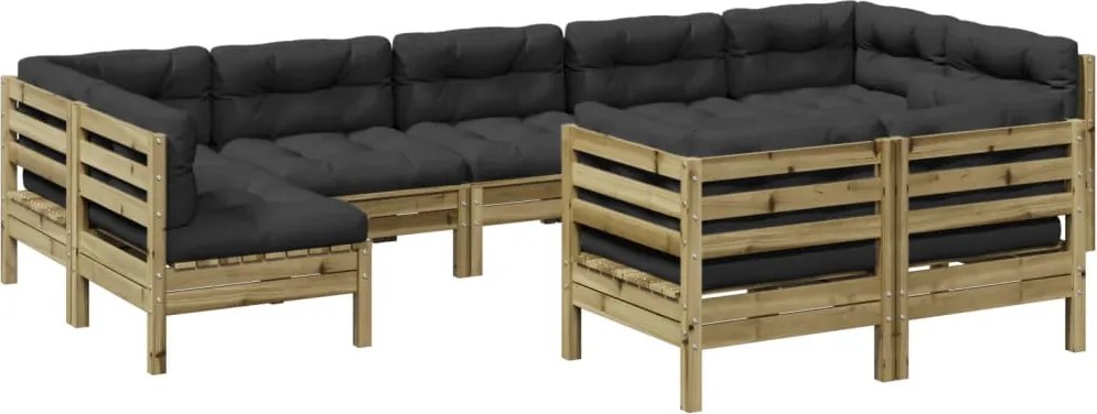 vidaXL 9 részes impregnált fenyőfa kerti kanapészett párnákkal