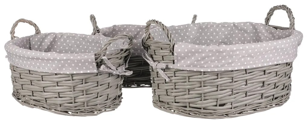 Szürke pöttyök fonott kosarak készlete szövetből, 3 méret, 39 x 22 x 31 cm, 3 db