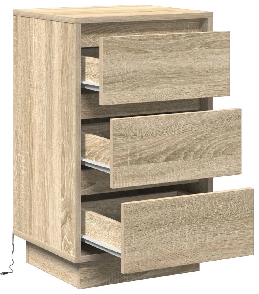 Éjjeli kabinet LED világítással Sonoma tölgy 39x34,5x65 cm Szerelt fa