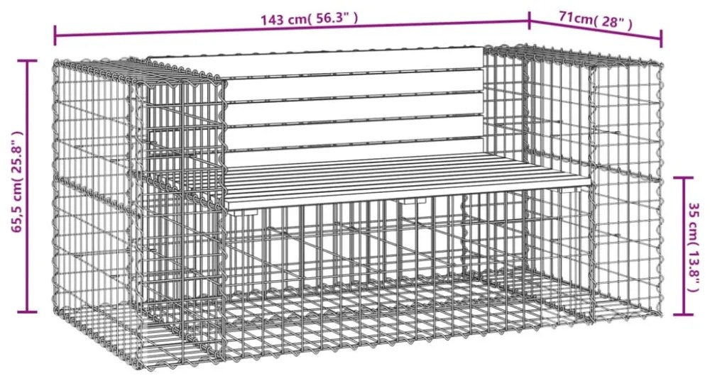 tömör duglászfenyő gabion kerti pad 143 x 71 x 65,5 cm