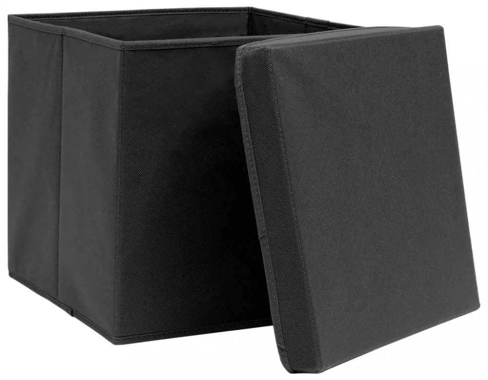 10 db fekete szövet tárolódoboz fedéllel 32 x 32 x 32 cm