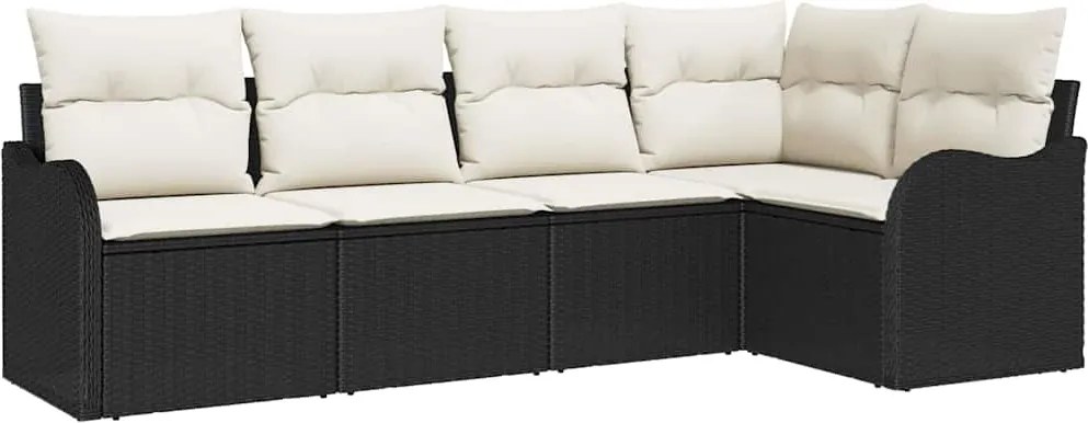 vidaXL Kerti Kanapé Szett tárolóval 5 pcs Fekete polirattan