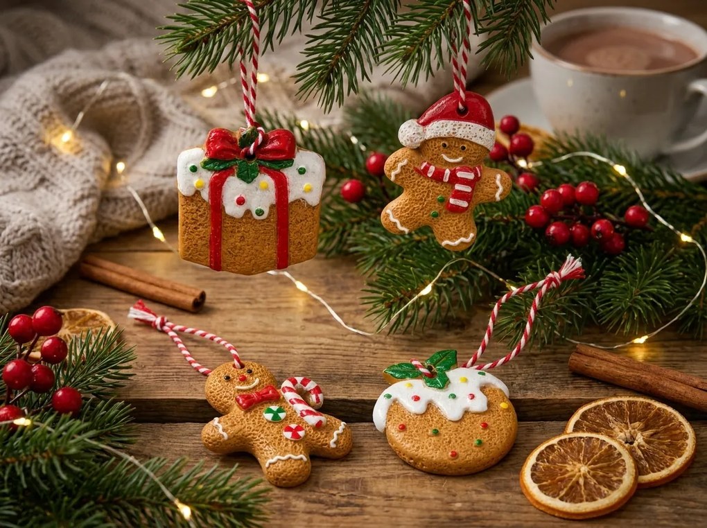 Szett 4 db karácsonyi dísz COOKIE CHRISTMAS 6 cm