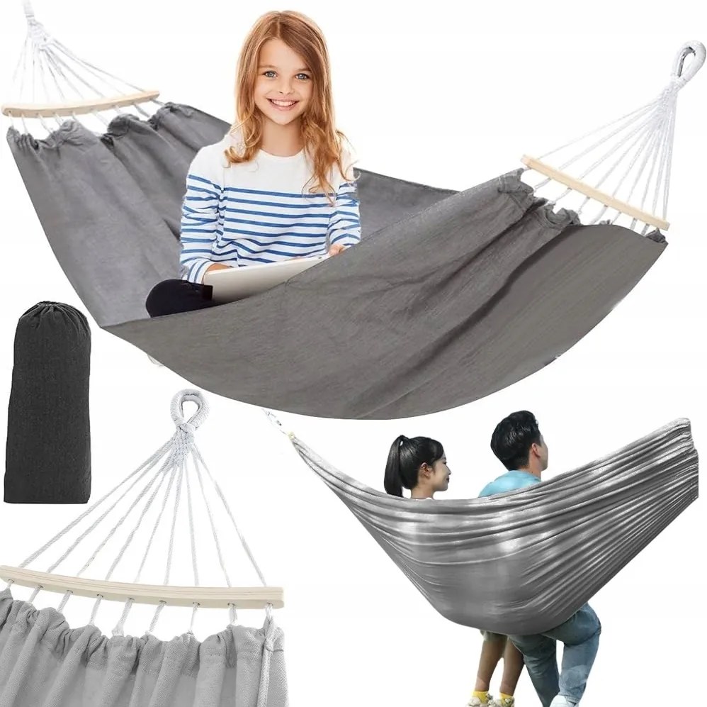 Nagy Kétszemélyes Kerti Függőágy Erős XXL 290x150 CM Fejpánt 120 CM Kötelek