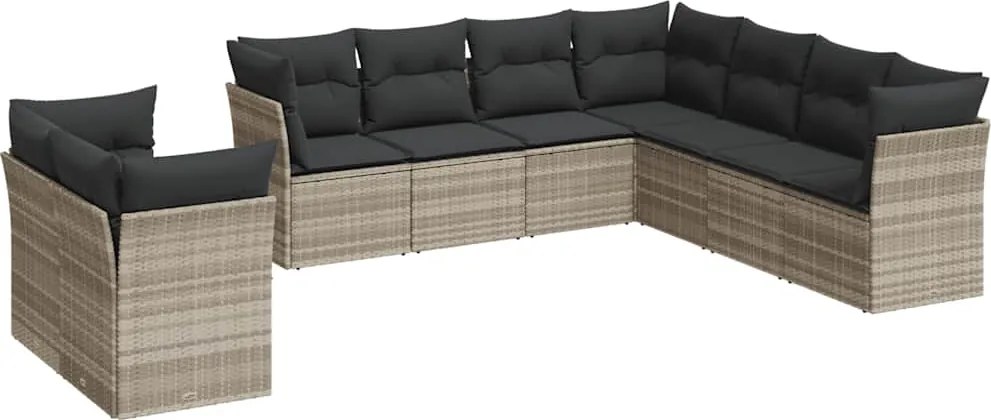 vidaXL 9 részes világosszürke polyrattan kerti ülőgarnitúra párnával