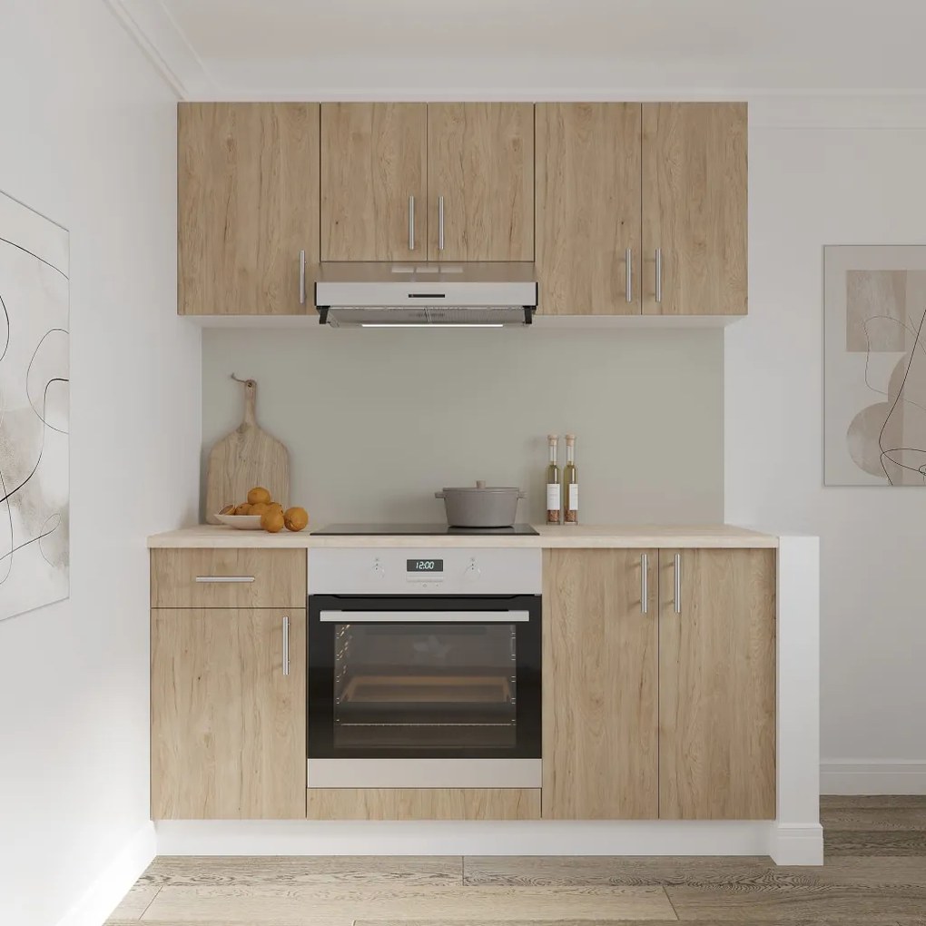 Karo 1 ajtós, 1 fiókos alsó konyhaszekrény, Natúr fa / Fehér, 40 x 50 x 80 cm