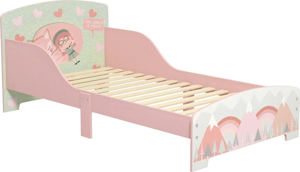 ZONEKIZ Fa gyermekágy 143x77x60 cm 3-6 éves gyermekeknek biztonsági korlátokkal és mintákkal, maximális teherbírás 40 kg, modern rózsaszínű gyerekszob