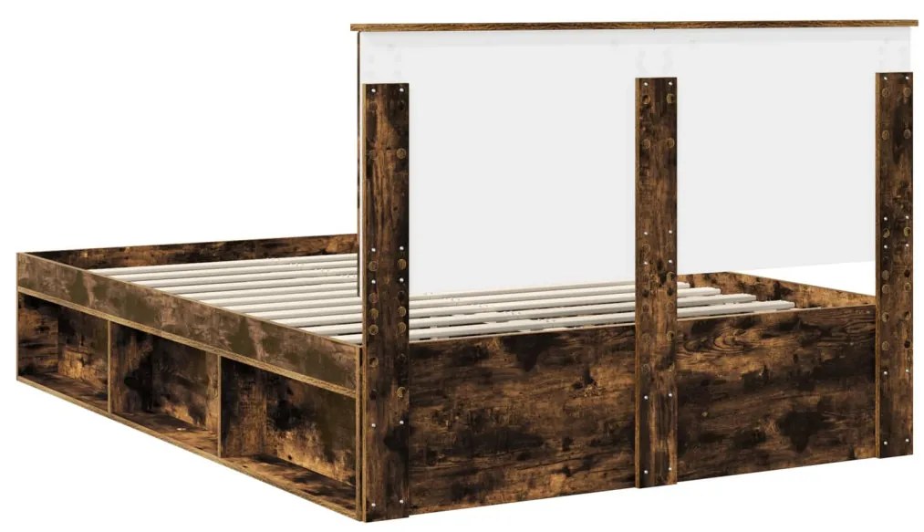 vidaXL Ágykeret fejtámlával Füstölt tölgy 150 x 200 cm Tömör fenyőfa