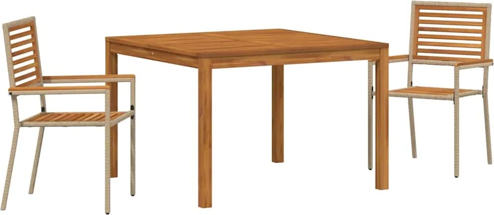 vidaXL Kert étkező szett 3 pcs Bézs Tömör Akácfa
