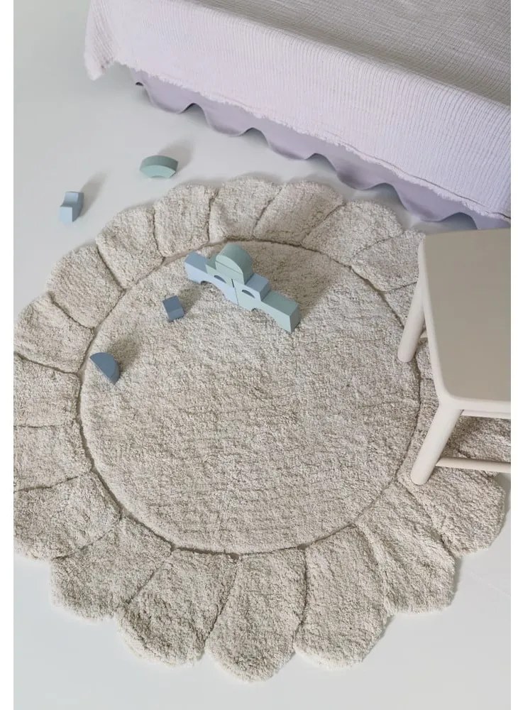 Krémszínű mosható kézi szövésű pamut gyerek szőnyeg ø110 cm Gabrielle – Nattiot