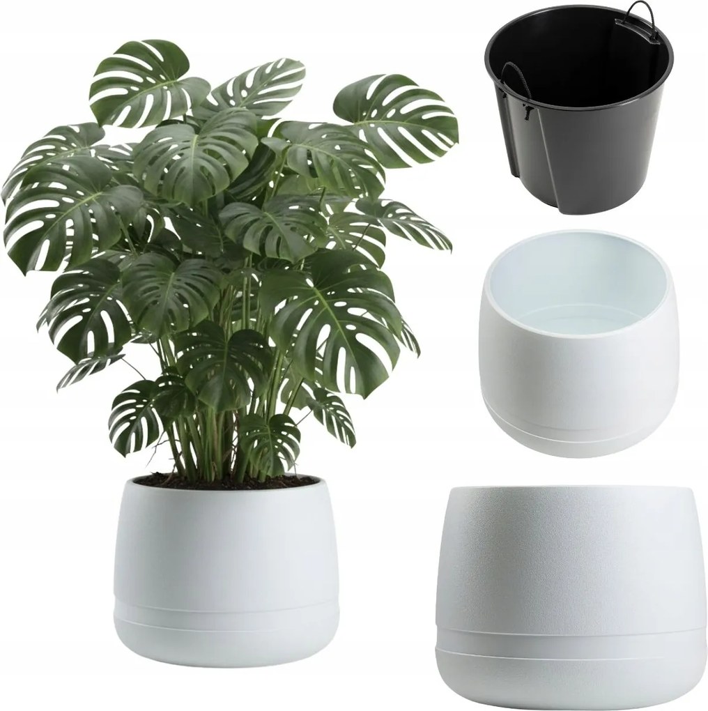 Virágtartó Fehér Kerti műanyag virágtartó betéttel teraszra erkélyre fedő