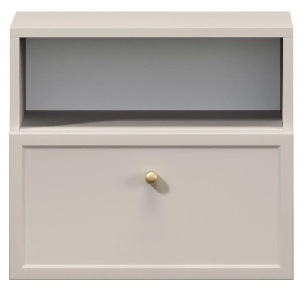 Lorini fali éjjeliszekrény 45 cm - kasmír / arany fogantyú