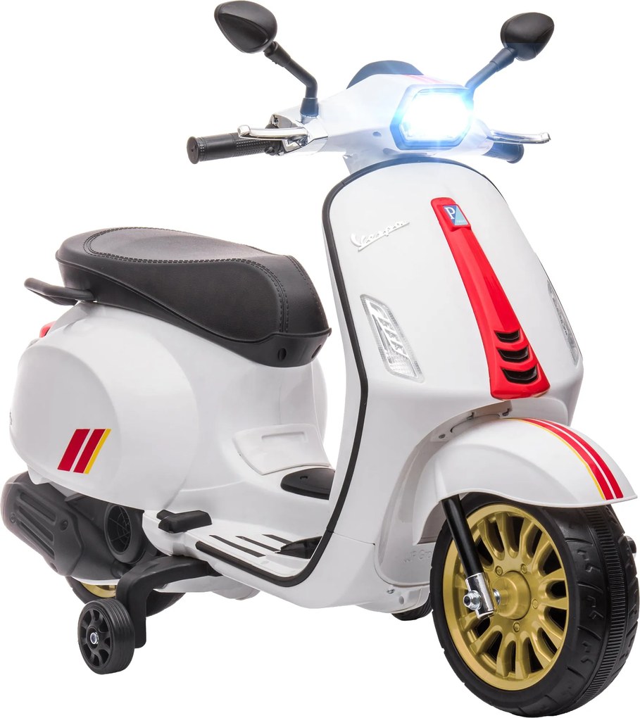 AIYAPLAY 12V Elektromos Motor 3-6 Éves Gyerekeknek Vespa Engedéllyel, Tanuló Kerekekkel, Fényszóróval és Zenével, Játék Motorkerékpár PP-ből és Fémből