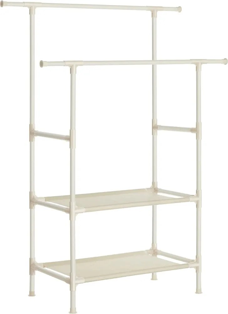 Ruhaállvány két akasztóval és kétpolccal fehér 117 x 47 x 176 cm