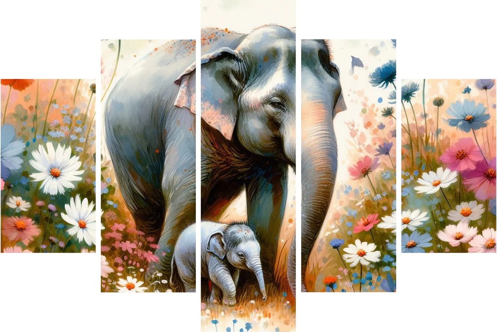 Kép - Elefánt mama, akvarell (150x105 cm)