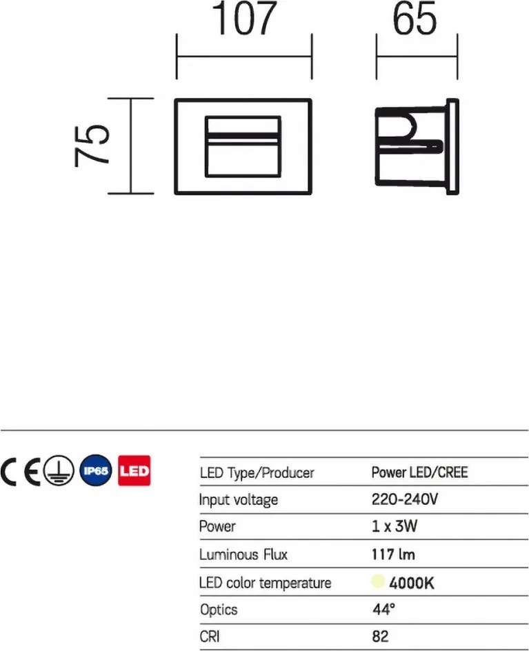 REDO 9547 INNER Kültéri Falba Építhető Lámpa LED IP65