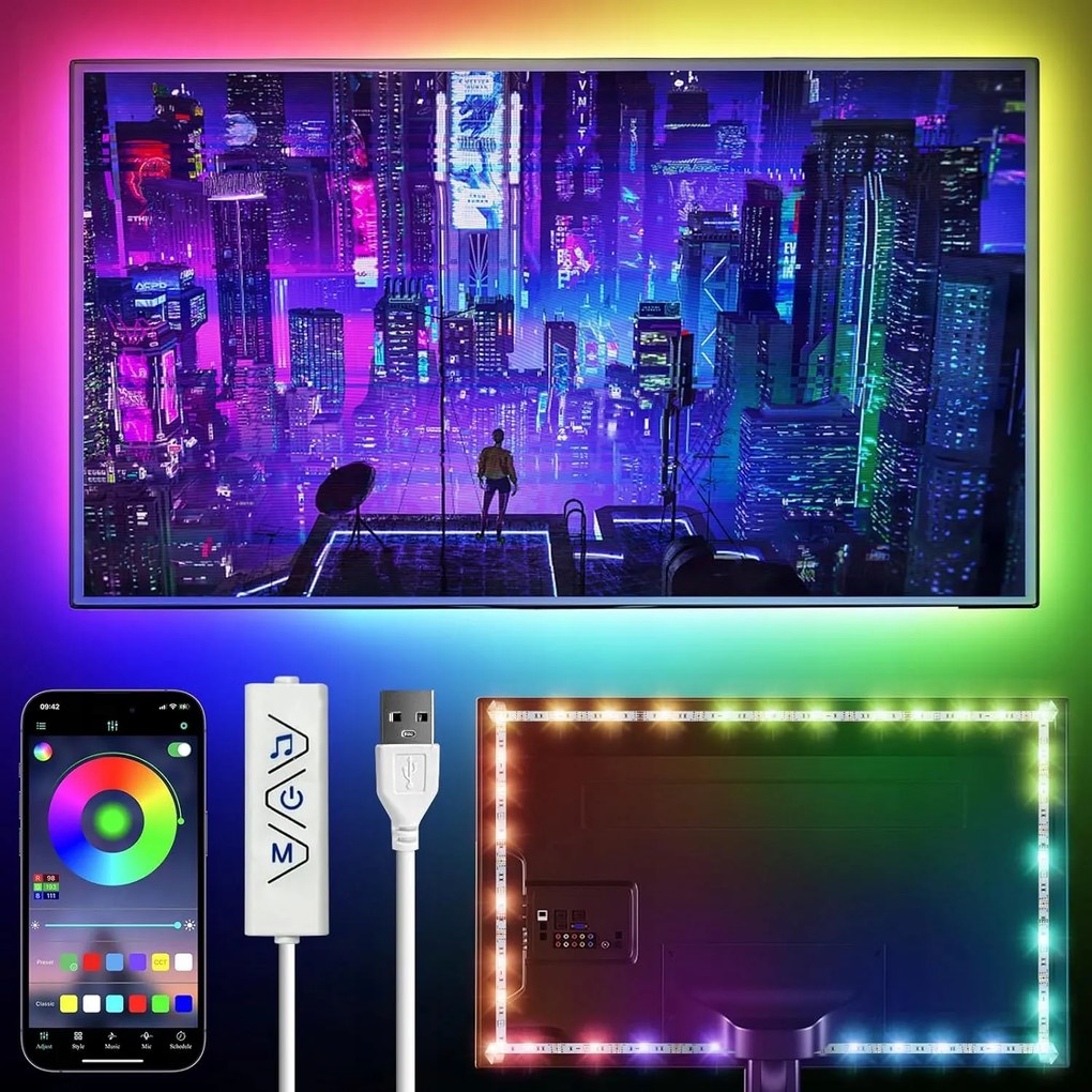 Rgb Led szalag Tv háttérvilágítás 32-75'' Bluetooth Smart backlight Alkalmazás