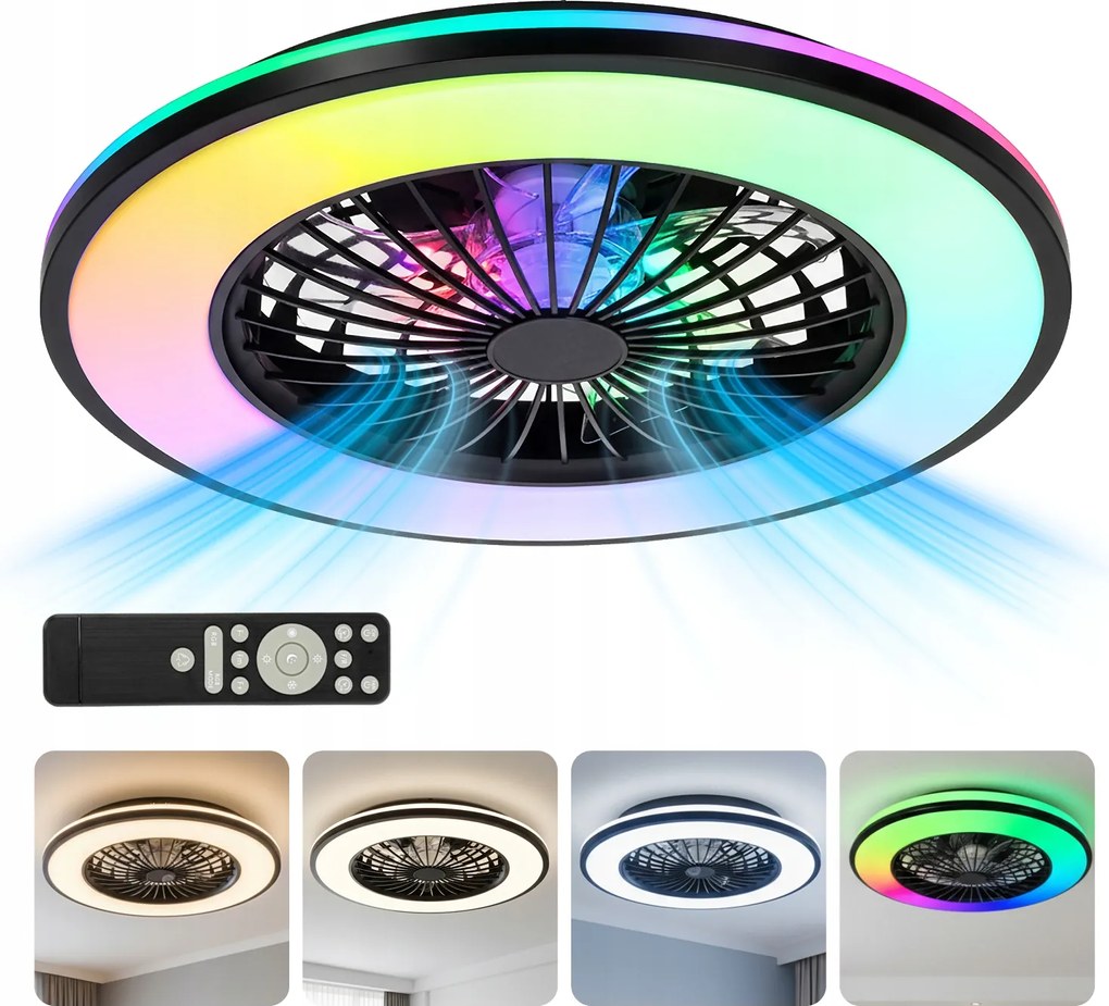 Led Plafon Ventilátorral, Rgb Távirányítóval, Fekete