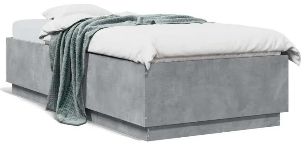 betonszürke szerelt fa ágykeret LED-del 100 x 200 cm