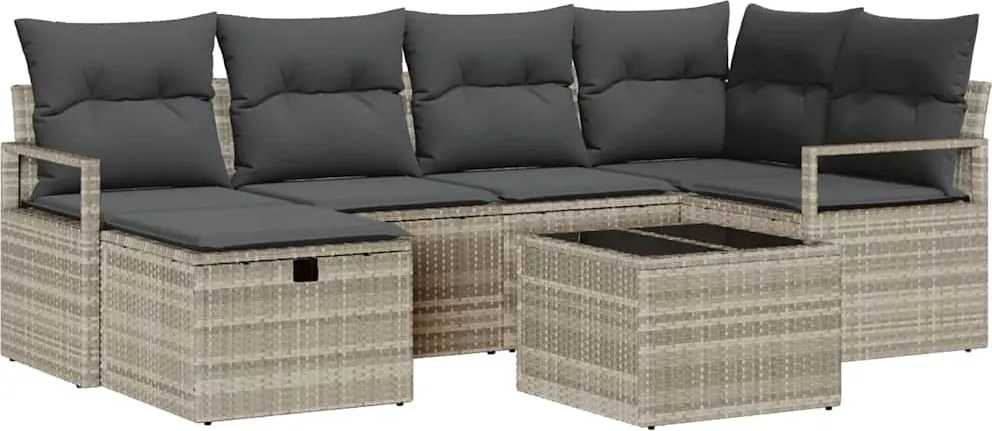 vidaXL Kerti Kanapé Szett párnával 7 pcs Világosszürke Poli rattan