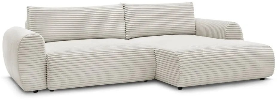 Krémszínű kordbársony kinyitható sarokkanapé (jobb oldali) Lucien – Bobochic Paris