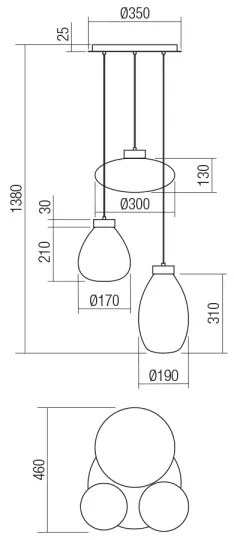 Redo 01-3197 - Csillár zsinóron LUKE 3xE27/42W/230V átm. 46 cm fekete