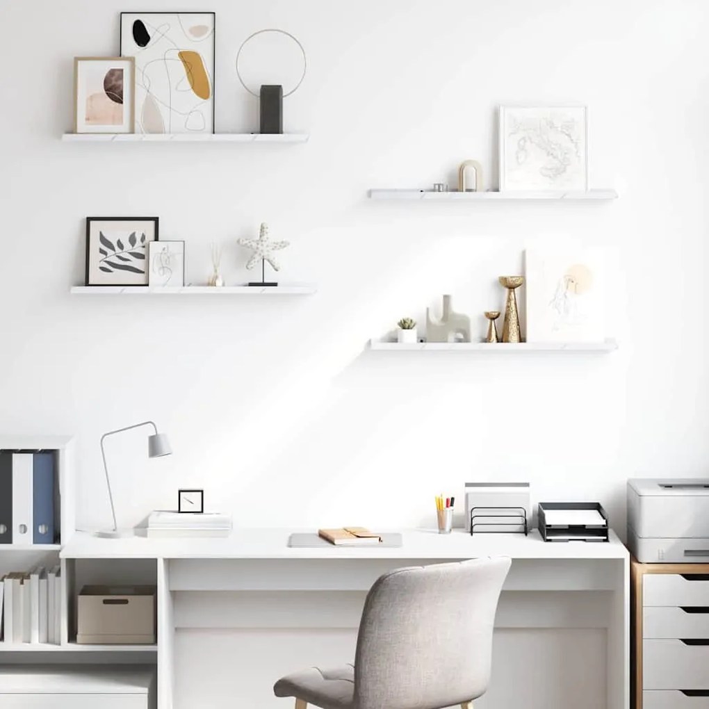 Falpolc polcokkal 4 pcs Fehér márvány 80 x 9 x 3 cm Faanyag