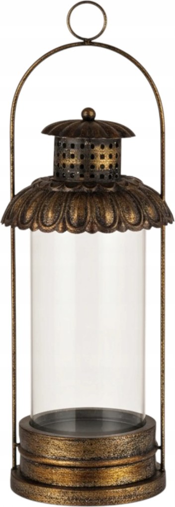 Fém lampion üveggel nagy laterina arany vintage 50cm Loft dekoráció