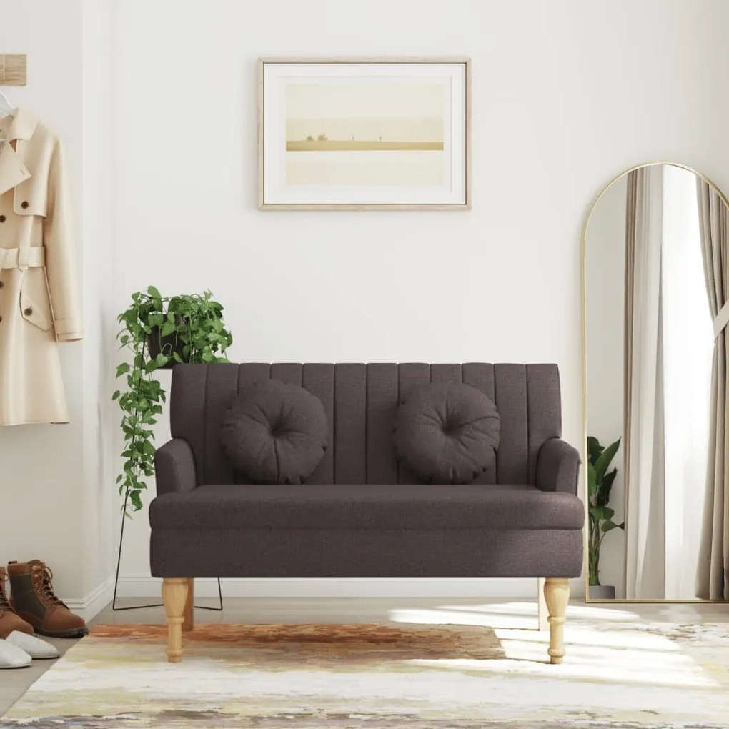 sötétbarna szövetpad párnákkal 113x64,5x75,5 cm