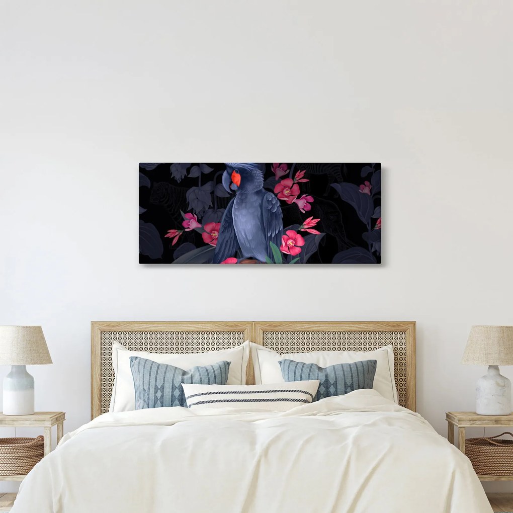 Kép - papagáj a virágok között (120x50 cm)