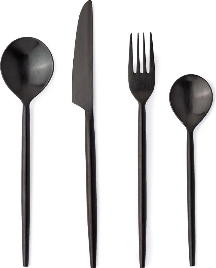 Fekete rozsdamentes acél négyszemélyes evőeszköz készlet 16 db-os Bronte – Bizzotto