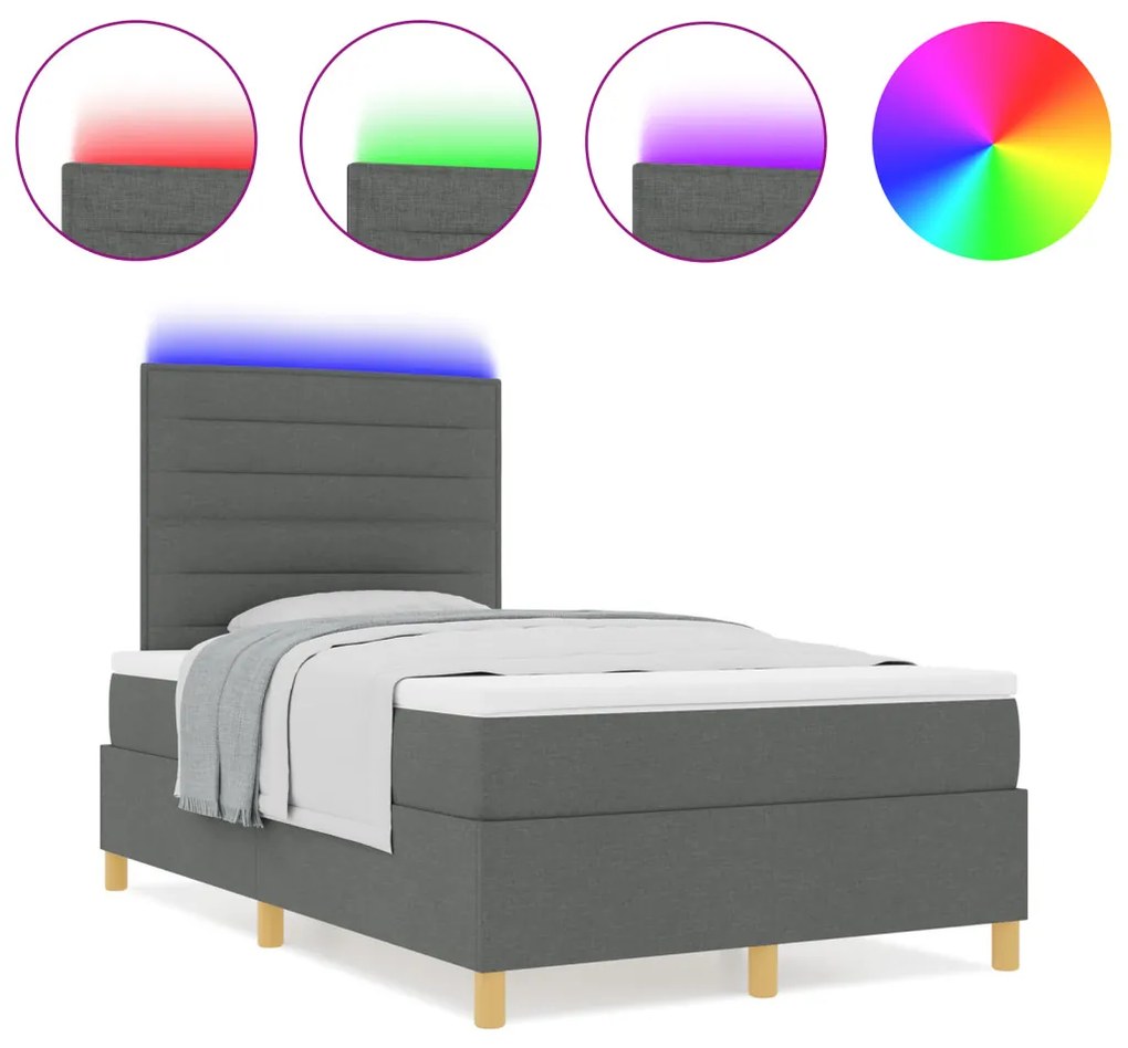 Box Spring Ágy matraccal és LED sötétszürke 120x200 cm Szövet