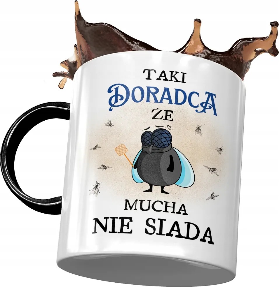 Fekete Bögre Tanácsadónak, Hogy A Legyek Ne üljenek Le Nyomtatott Fotóval