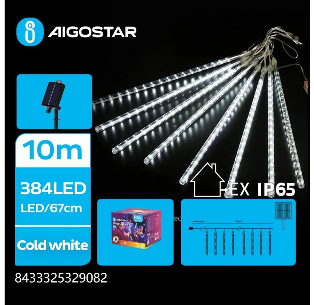 Aigostar - LED napelemes karácsonyi fényfüzér 384 LED/13m IP65 hideg fehér
