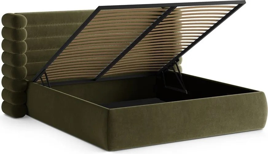 Zöld kárpitozott ágyneműtartós franciaágy ágyráccsal 160x200 cm Mount – Micadoni