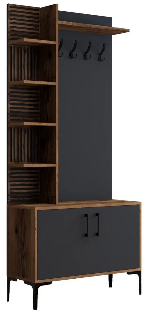 Faliakasztó cipőtartóval és polcokkal ViyanaWalnut and Anthracite