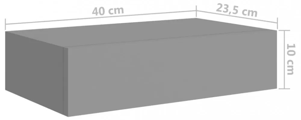 2 db szürke MDF falra szerelhető fiókos polc 40 x 23,5 x 10 cm