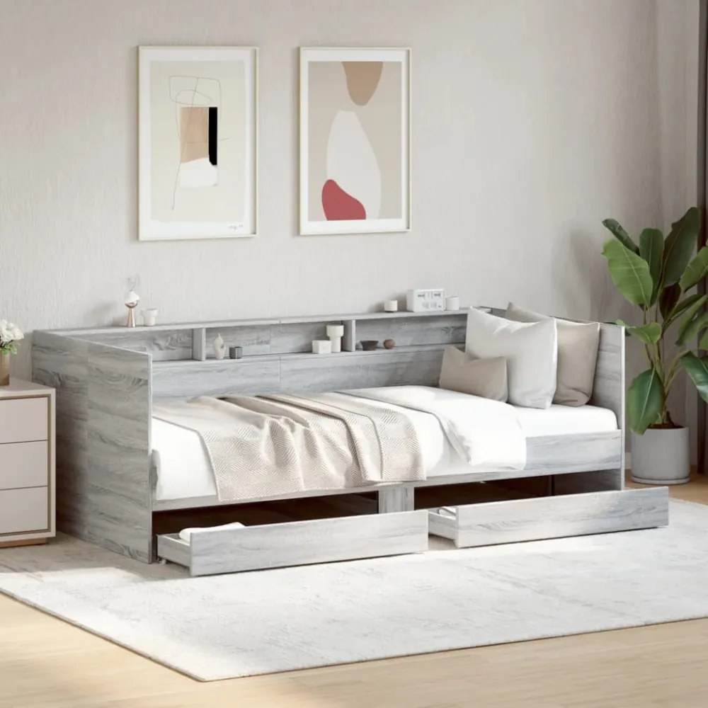 szürke sonoma kanapéágy fiókkal matrac nélkül 100x200 cm