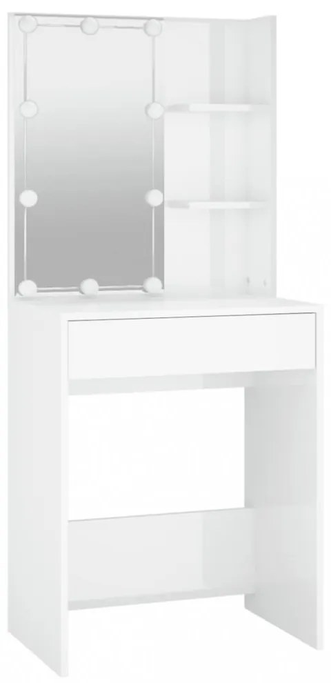 magasfényű fehér fésülködőasztal LED-del 60 x 40 x 140 cm