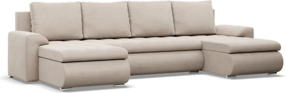 Tokio U alakú sarokkanapé, 3 ágyneműtartóval, bársony, univerzális oldal, bézs