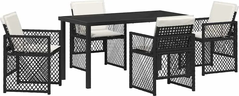 vidaXL Kert étkező szett 5 pcs Fekete polirattan