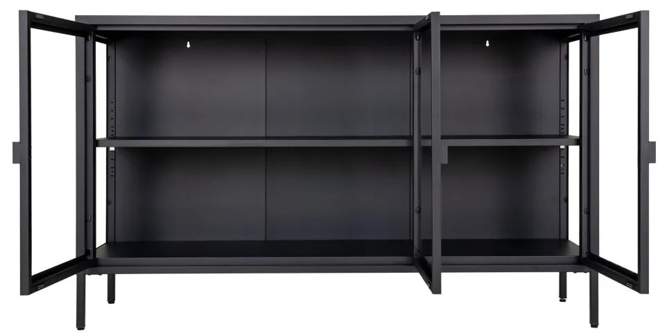 Brisbane vitrines komód, 3 ajtó, acél, fekete 140x40x85 cm