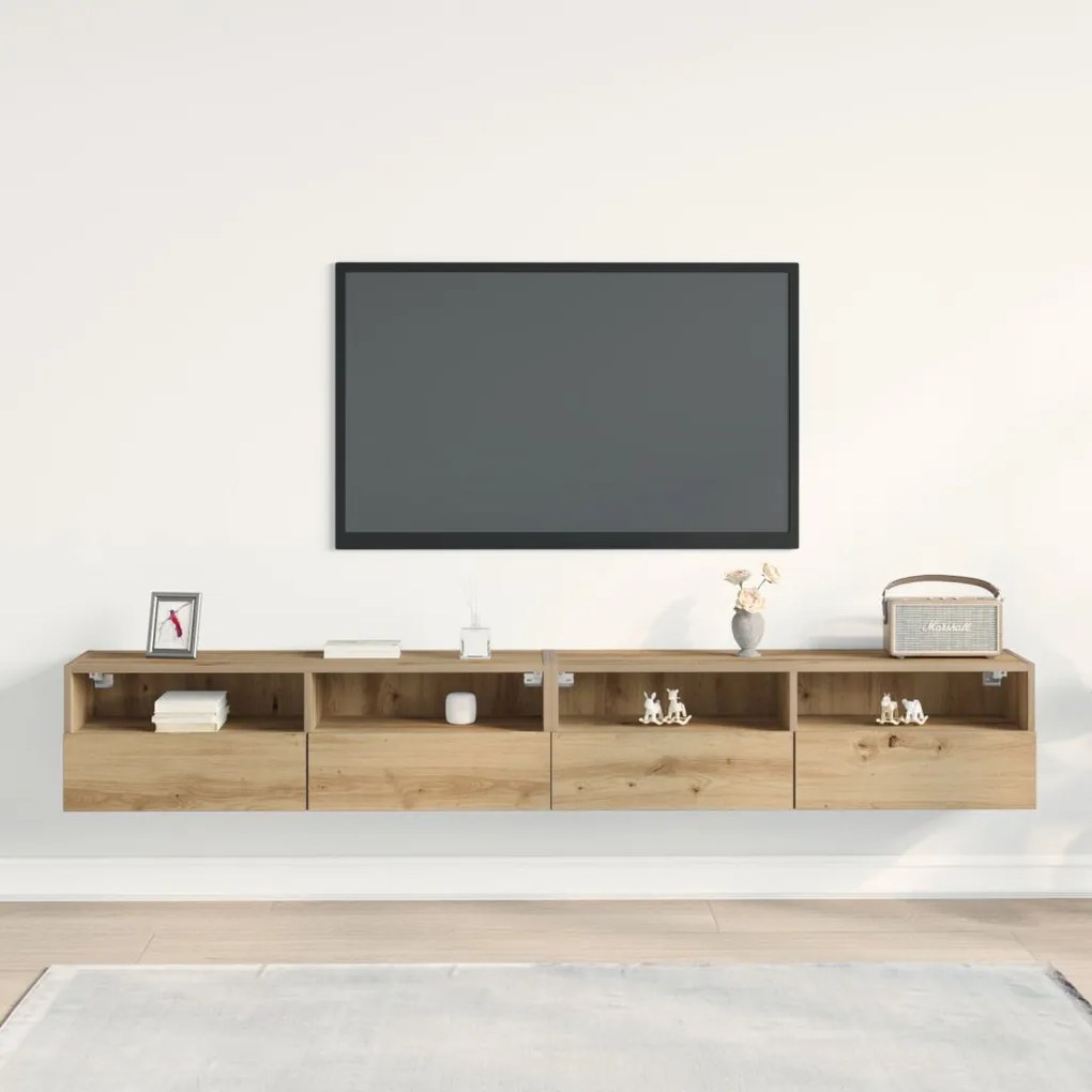 TV Fali Szekrények 2 db Artisan Tölgy 100x30x30 cm Műanyag