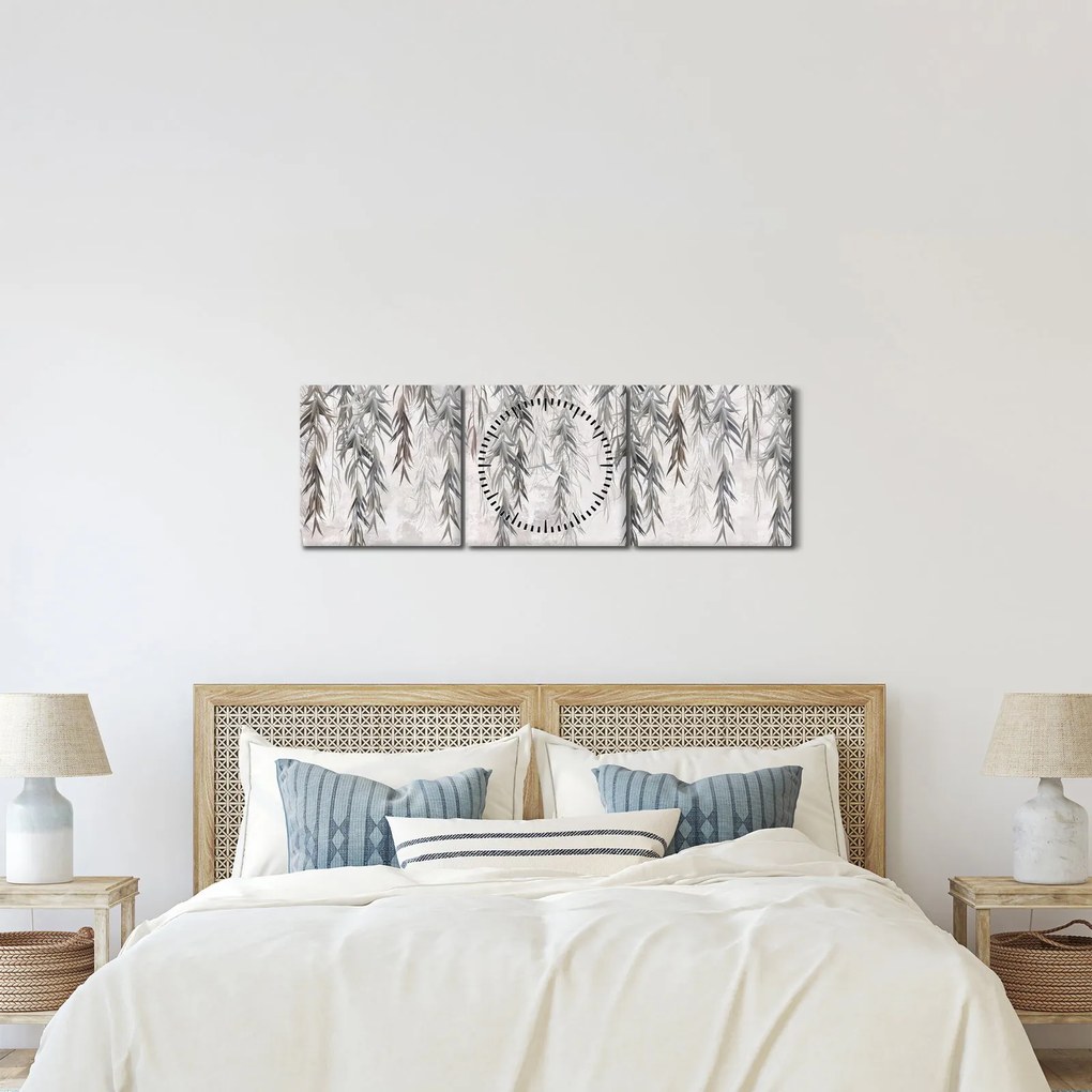Kép - Fűzfa gallyak szürke vakolatban (órával) (90x30 cm)