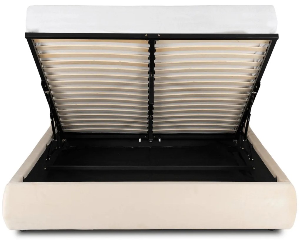 Bézs Bársony Franciaágy Ágyneműtartóval. 160x200 HAGA